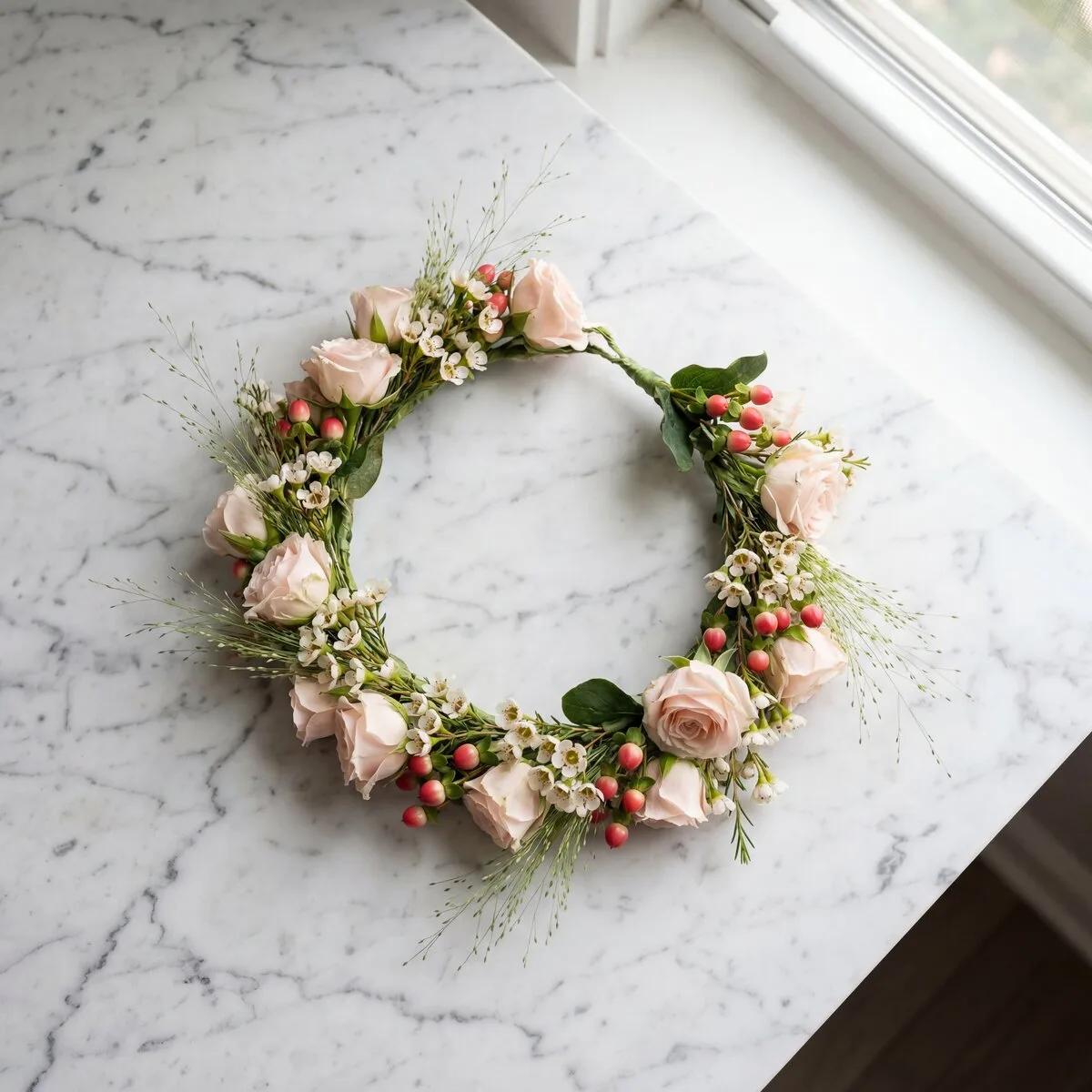 Handgefertigter Blumen-Haarkranz
